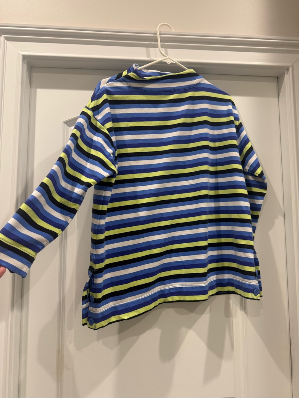 Talbots Striped Cowl Neck Sweater - Blue, Navy & Lime